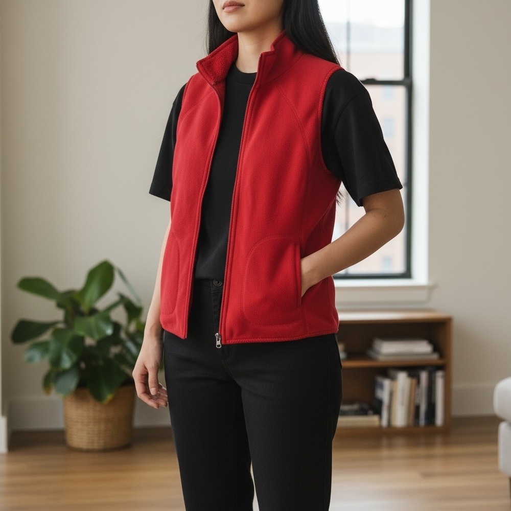 Laura Scott Womens Fleece Vest Full Zip Pockets Sleeveless‎ Red Womens XL NEW